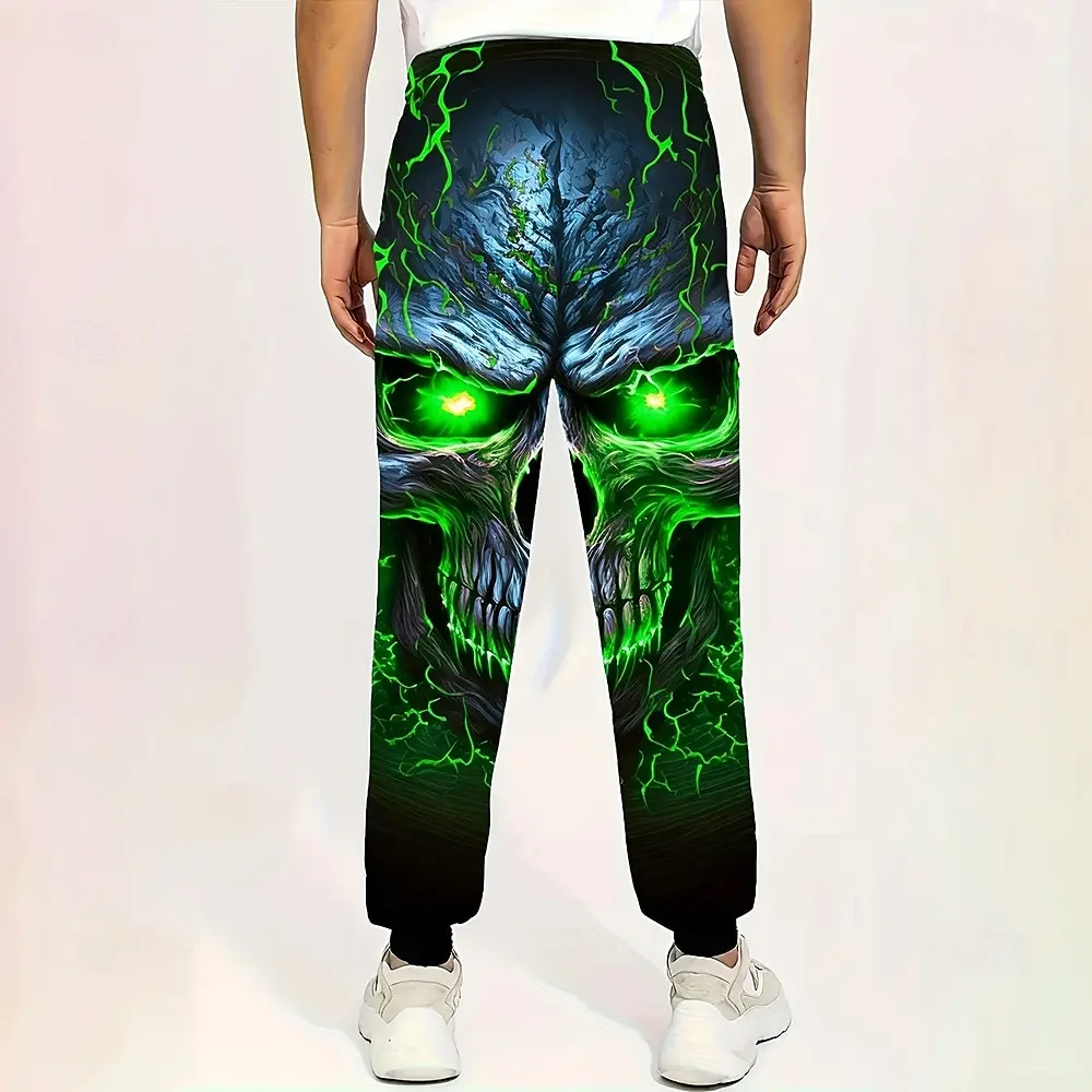 2025 أزياء الهالوين الجماجم الرجال جيوب جانبية مطاطا الرباط Sweatpants ركض السراويل بناطيل كاجوال الشارع خريف شتاء