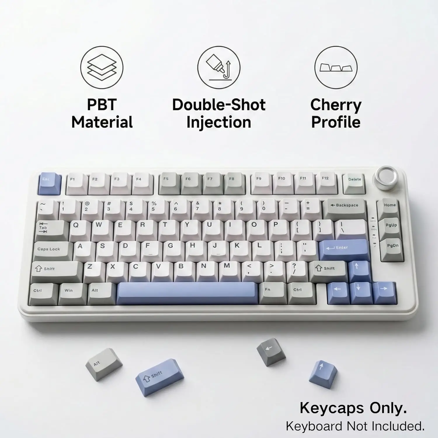126 Keys PBT Double Shot Keycaps  White Blue Minimalist Keycaps Set for Mechanical Keyboard 60% 65% 75% 100% Cherry MX Switches