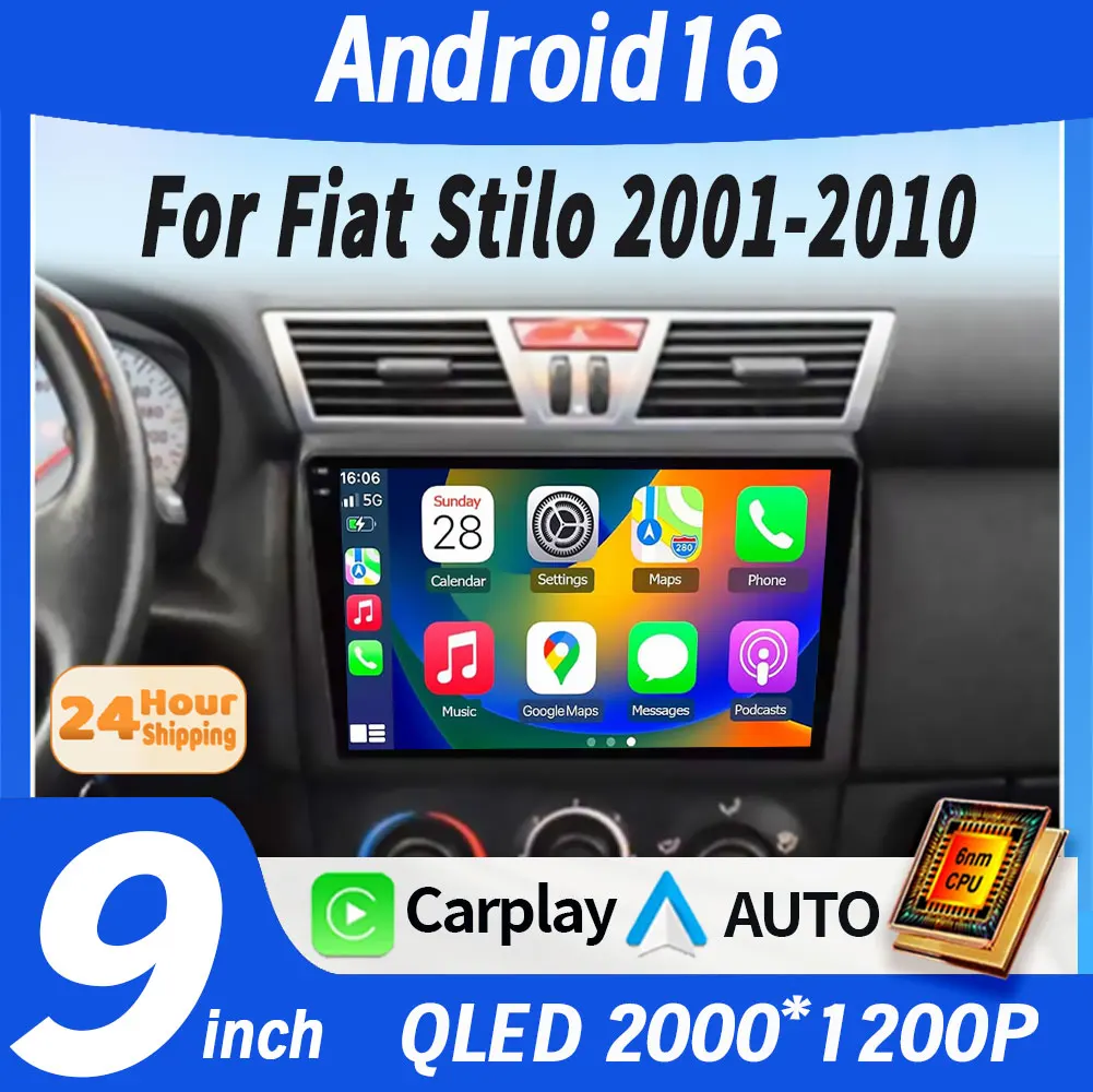 Android 16 Carplay Auto WIFI+4G For Fiat Stilo 2002-2010 Car Radio Multimedia Video Player Stereo GPS Navigation 2DIN Head Unit