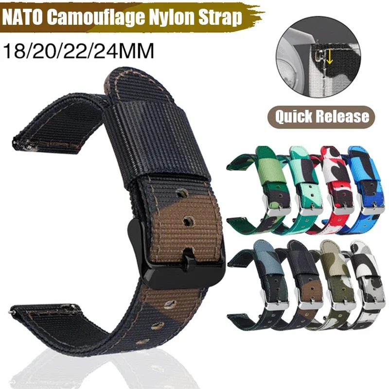 Camouflage Nylon Strap 18mm 20mm 22mm 24mm Universal Quick Release Sport Waterproof Smart WatchBand Bracelet for Huawei Samsung