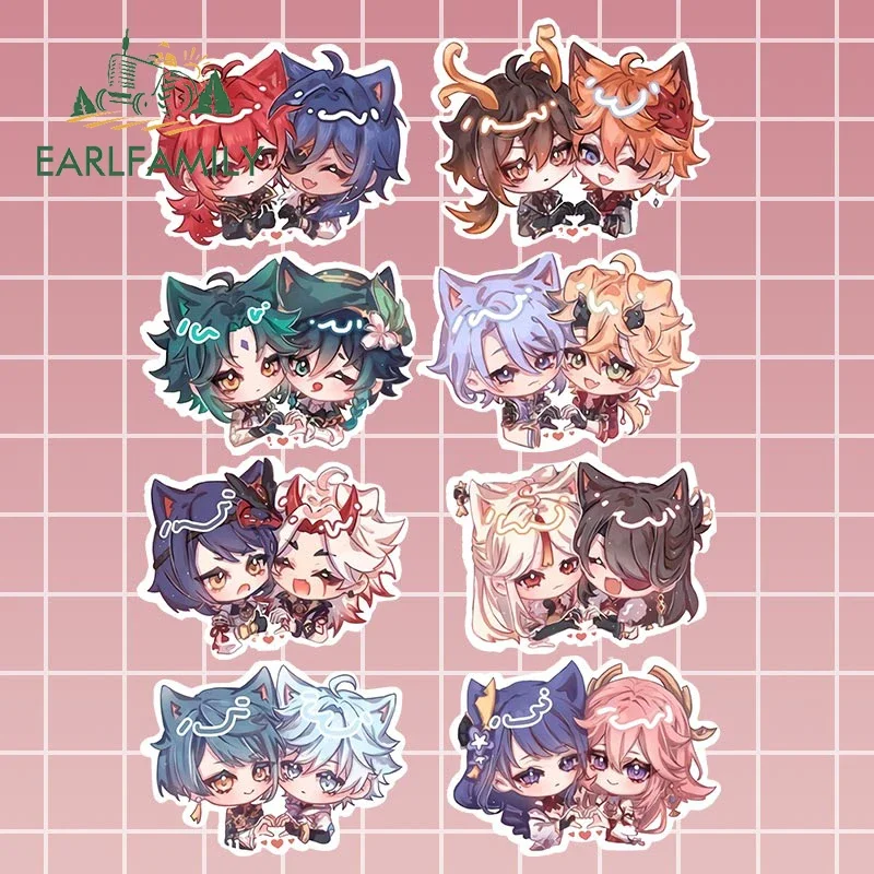 EARLFAMILY 13 cm für Genshin Impact Love Chibi Head Niedliche Autoaufkleber Sonnenschutz Kreative Aufkleber Autozubehör Okklusion Scratch