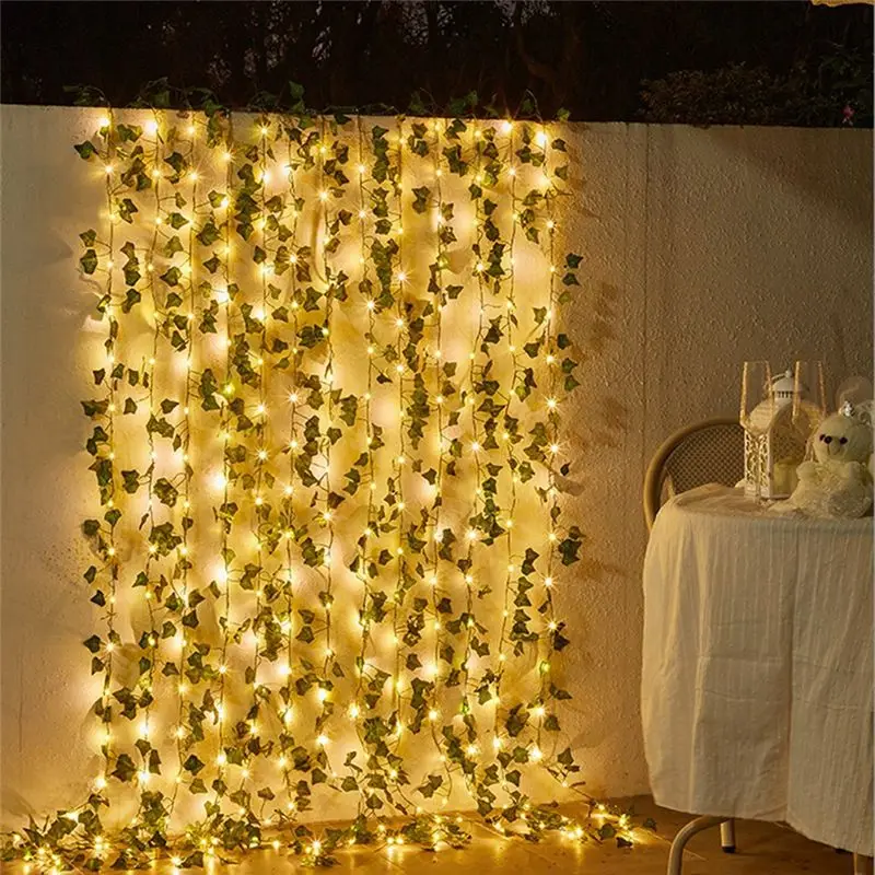 [NEWA64Z!】 32.8 Ft 100 LED Green Ivy Leaves Fairy String Lights 2 Pack Solar Powered String Lights, For Garden, Patio, Yard, Par
