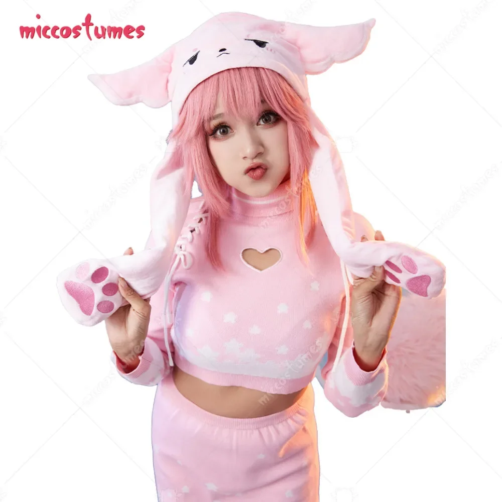 Miccostumes Women's Yae Miko Derivative Soft Warm Hat with Ear Flaps Kawaii Pink Fox Cover Ears Hat