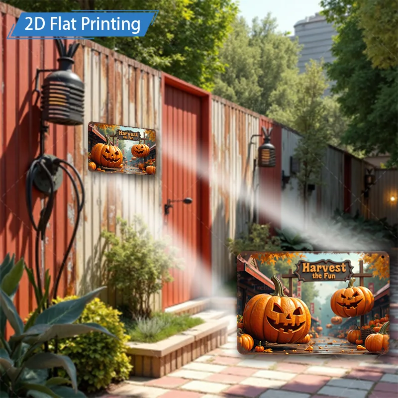 1pc 8x12inch Metal Sign "Harvest Fun Pumpkin Scene Metal Sign - Rustic Farmhouse Decor"