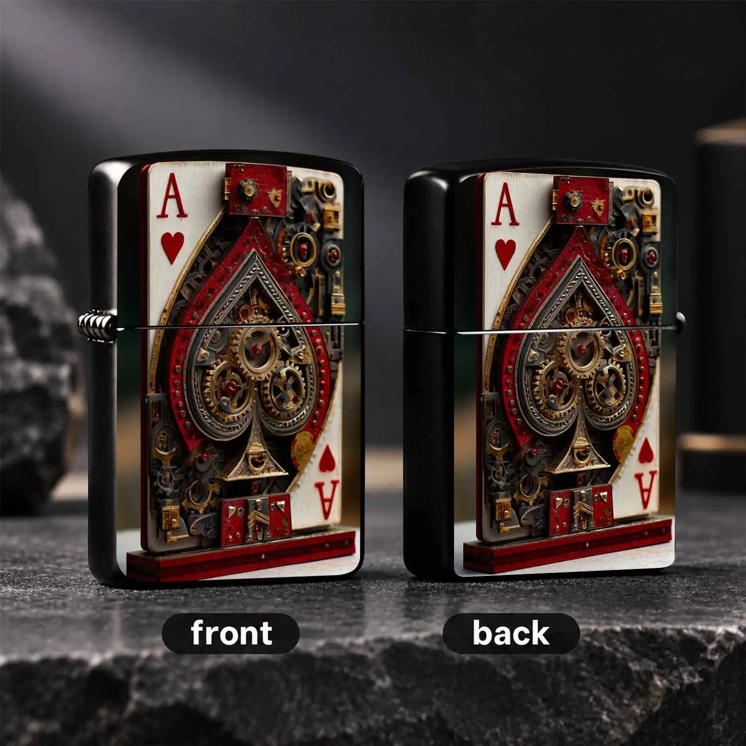 Retro Steampunk Mechanical Ace Of Hearts Playing Card Vintage Aged Durable Housing With Embedded Gear Ornaments Collectible Creative Portable Windproof Unique Gift For Men Desktop Decor For Enthusiasts A Fun And Humorous Lighter