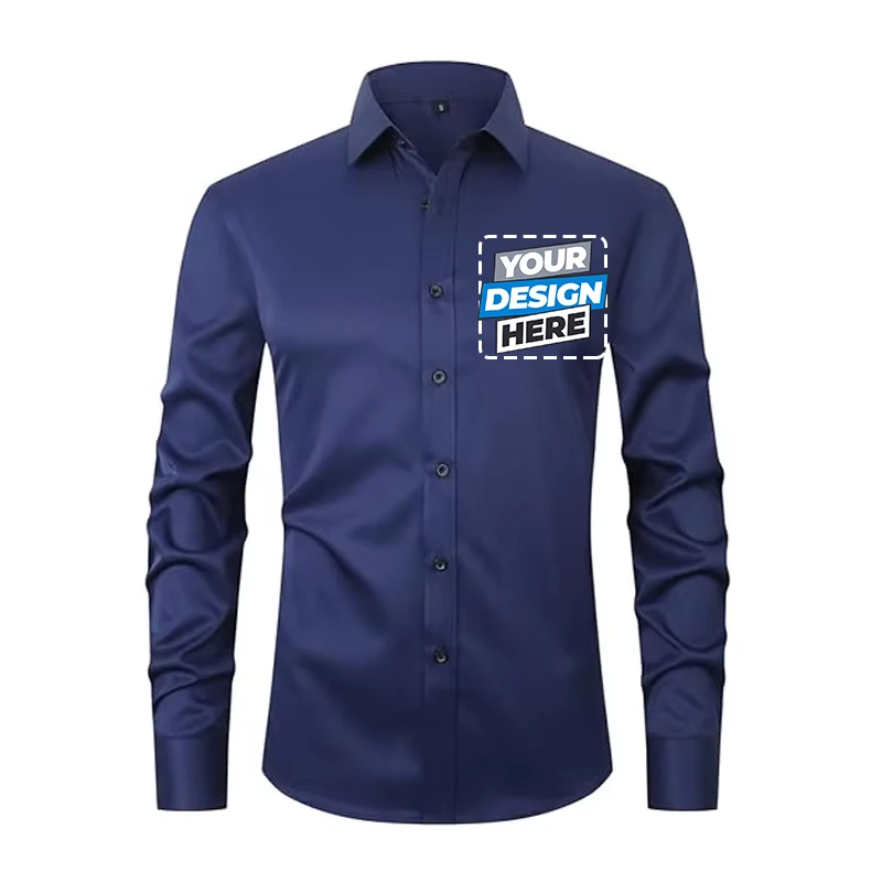 Diy Your Logo Men's Long Sleeve Shirt Stretchy Non-iron Wrinkle Resistant Minimalist Business Casual Silky And Traceless Shirt image 2
