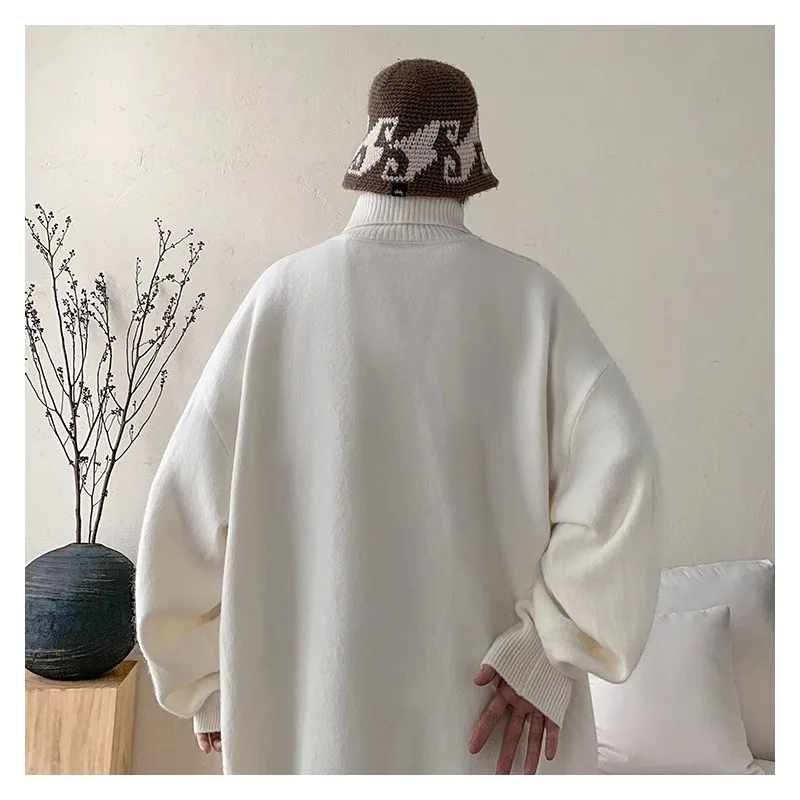 

Autumn and winter men's high neck sweater with lazy style, thick and loose, handsome youth base coat, retro wool sweater