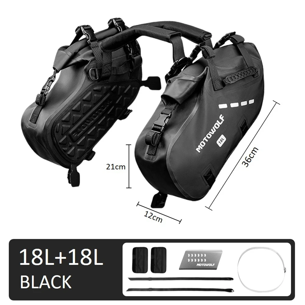Motortas 100% Waterdicht 18L/48L Grote Capaciteit 2 Stuks Universal Fit Motorfiets Fietstas Zadel Zijtassen