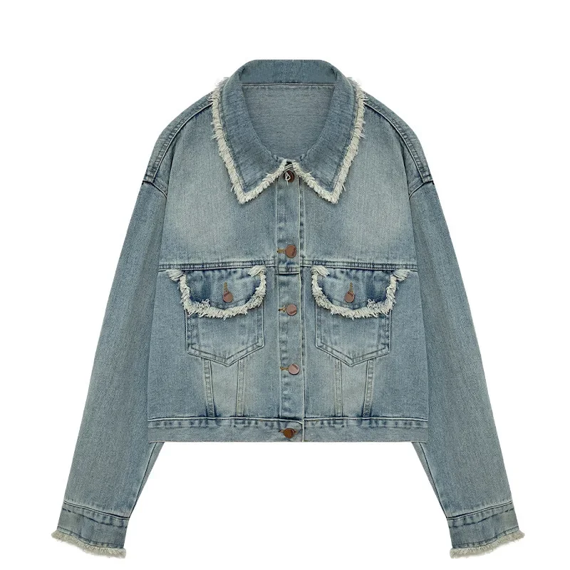 Women Denim Coat Spring Autumn Cotton Ropa Whisker Edge Jeans Vintage Punk Gothic Bomber Jacket Windbreaker Y2k Jackets Korean