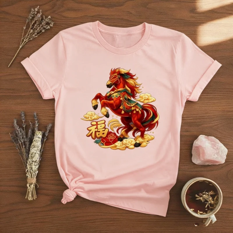 Lunar-New-Year-Unisex-Shirt-Chinese-Lucky-Horse-T-Shirt-Red-Fortune-Graphic-of-The-Asian-Tops-Casual-Style-Tee-Shirt-Short
