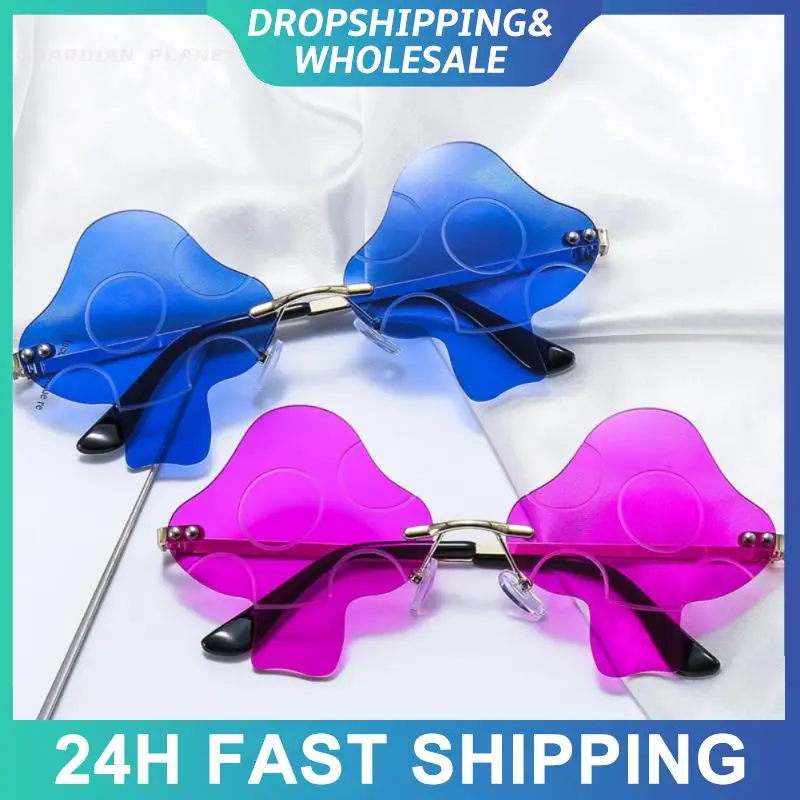 Butterfly Shape Rimless Sunglasses Tassel Steampunk Shades UV400 Irregular Cycling Eyewear Party Outdoor Hiking Fishing Glasses