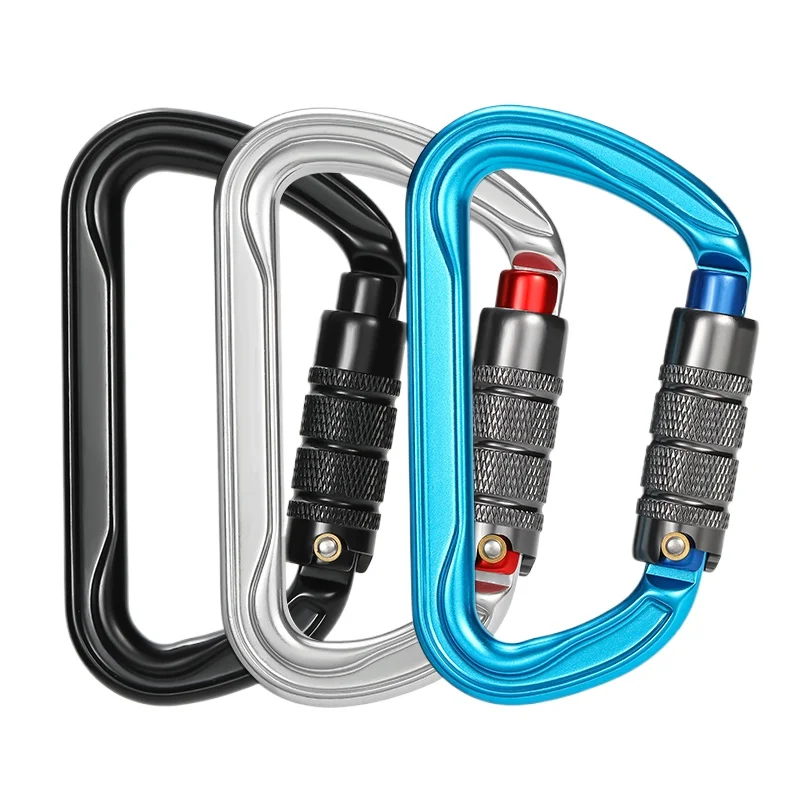 30kN Aluminum Safty Climbing Snap Hook Carabiner D-Type Carabiner Triple Lock Climbing Carabiner for Rock Climbing Rescue Etc. view 3