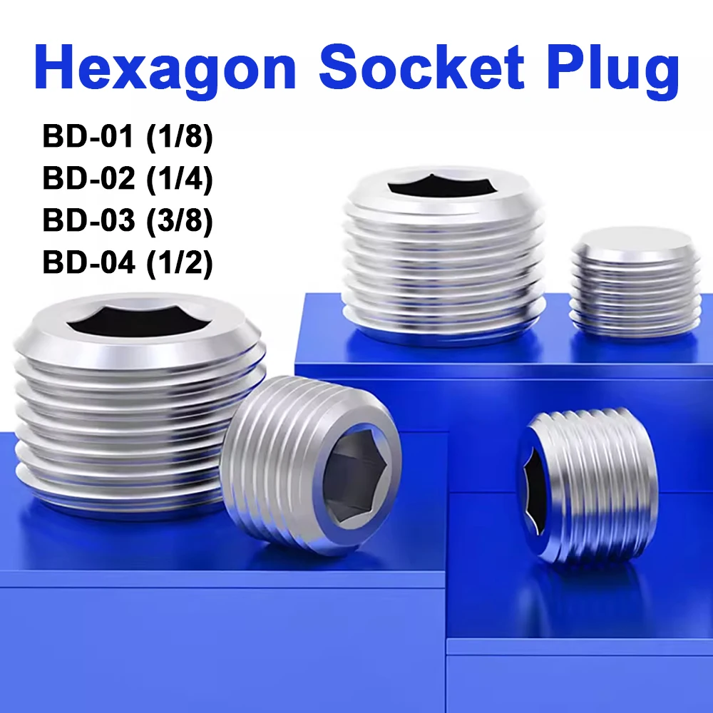 

Pneumatic Fitting Air Connector Hexagon Socket Plug Stuffy Head Sealing Ring External Thread BD-01/02/03/04 1/8 1/4 3/8 1/2