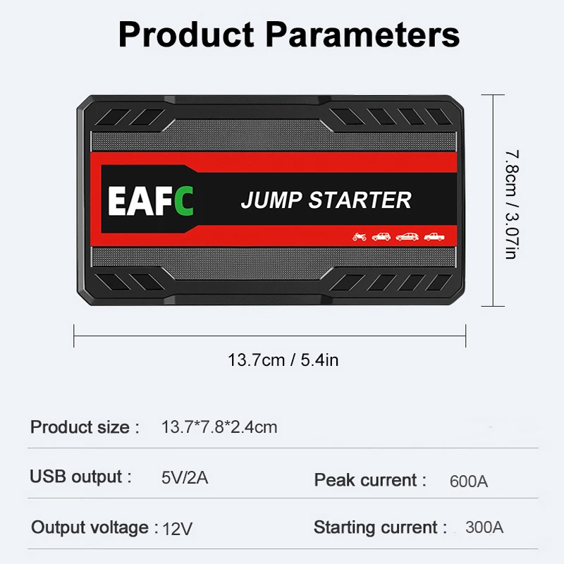 Power Bank 2000A/600A 12V Car Battery Jump Starter Portable Charger Petrol Diesel Auto Starting Device Booster Emergency Starter