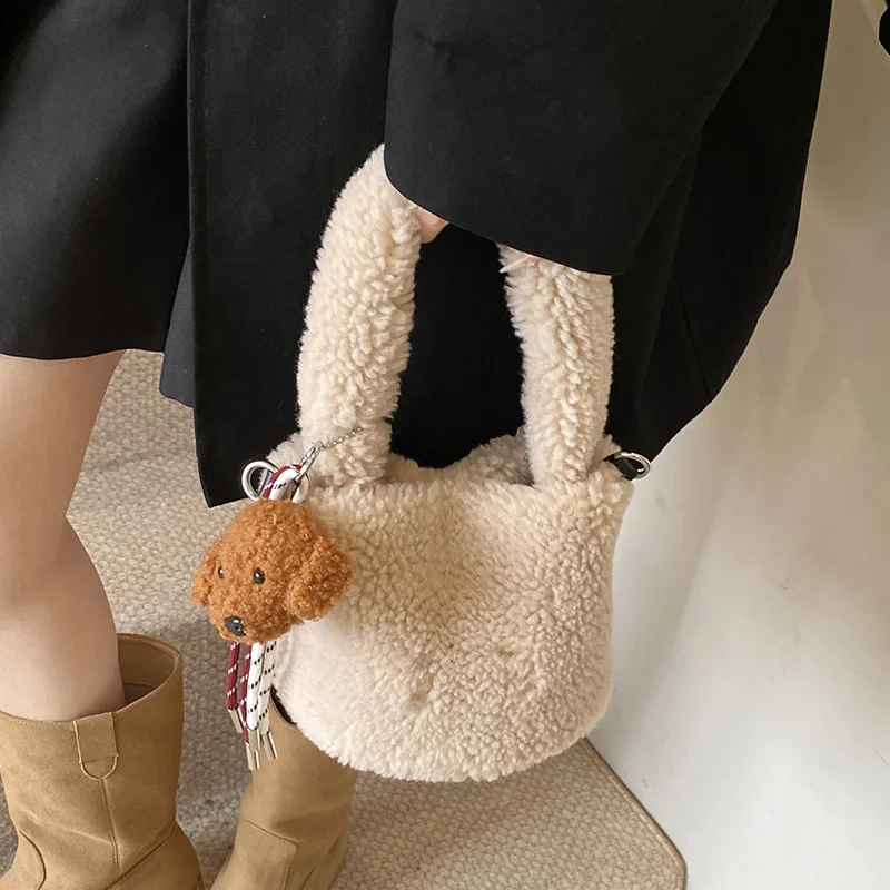 Autumn and Winter Lamb Fluffy Small Bag Women's 2024 New Exquisite Mini Messenger Bucket Bag Super Fire Hair Bag