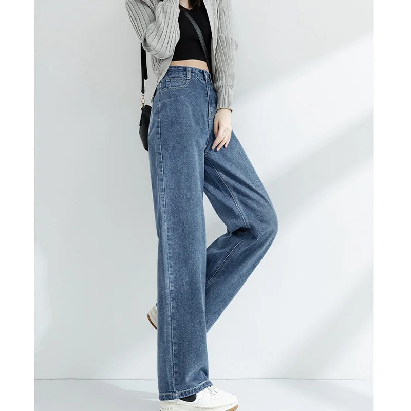 High Street Licht Farbe Jeans Frauen der Frühling Und Herbst 2022 Neue Gerade Schlank Lose Vielseitig Hohe Taille Hosen