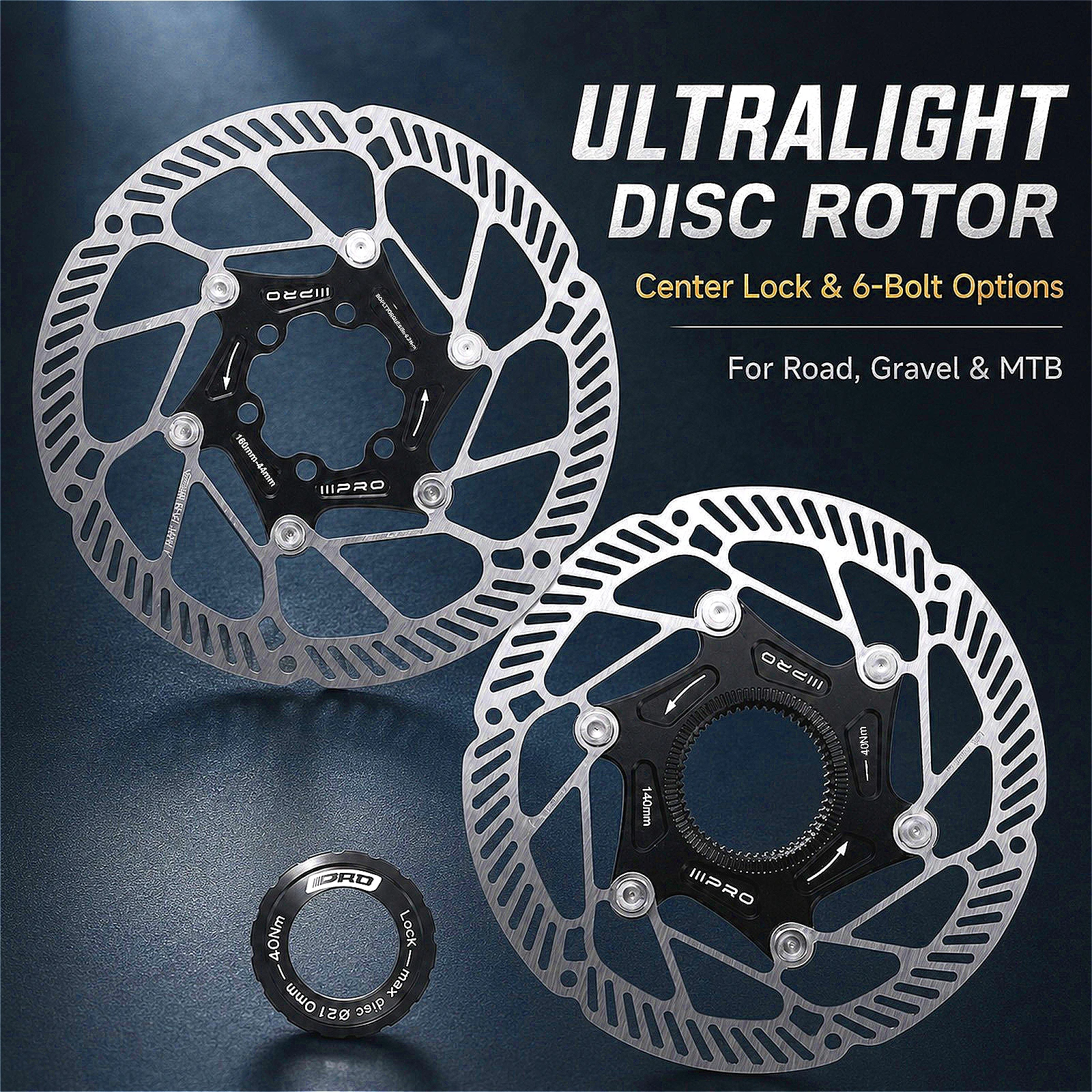 IIIPRO 6-Bolzen Centerlock Ultraleichter Bremsscheiben-Rotor mit Wärmeableitung für MTB Rennrad 140mm/160mm Hochleistungsbremse