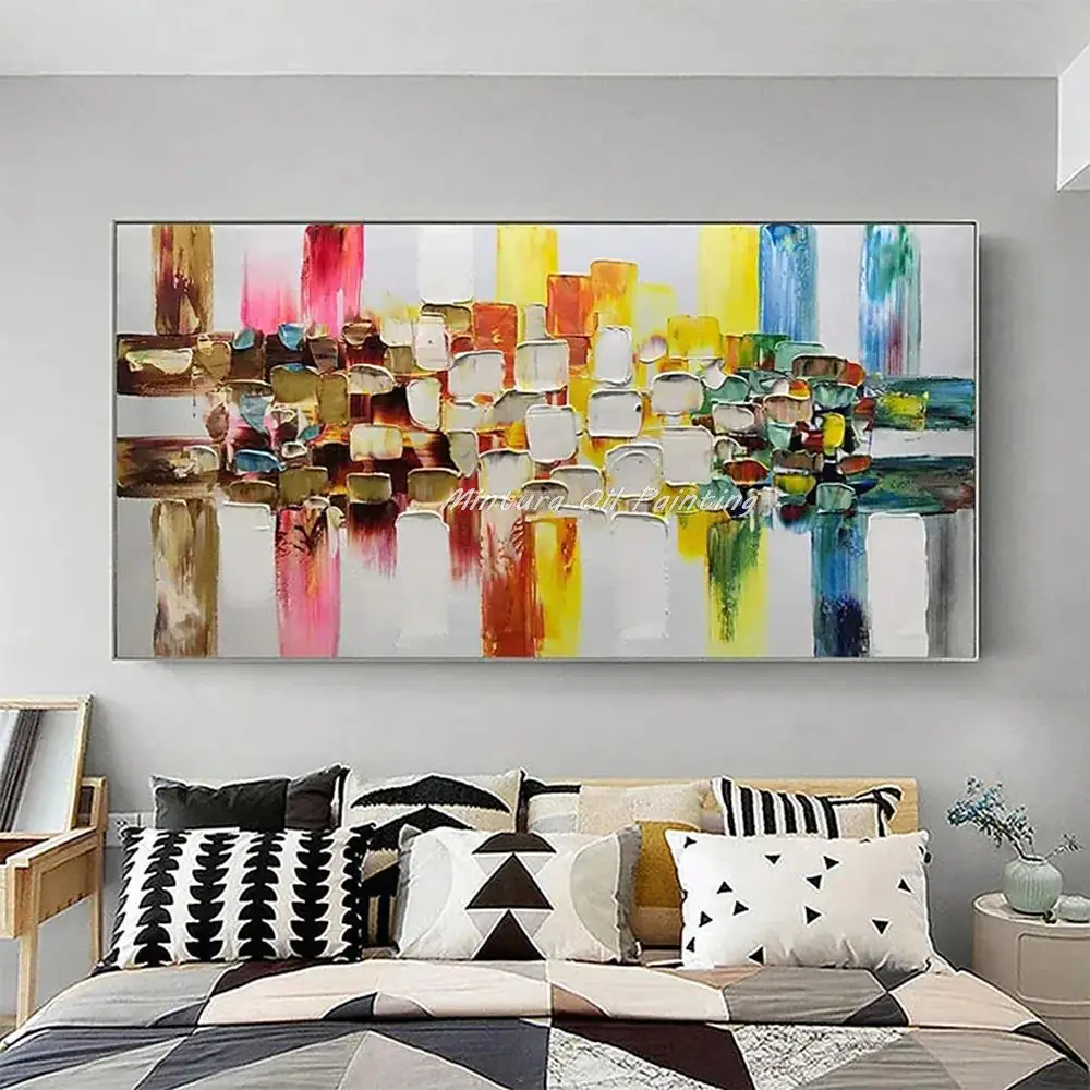 

Mintura Handmade Thick Texture Oil Painting on Canvas,Abstract Color Blocks,Modern Home Decoration, Large Size,Wall Art Pictures