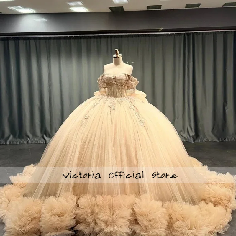 الأميرة القوس فستاين سهرة/فساتين الحفلات للفتيات شرابة المتدرج الدانتيل يزين مشد فساتين Quinceanera Vestidos De 15 مخصصة #1