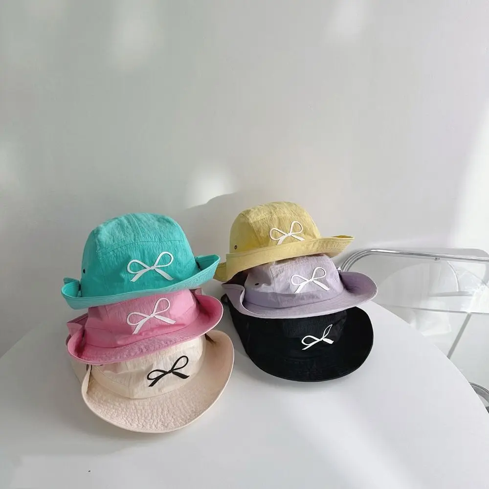 

Korean Style Candy Color Bucket Hat Bow Embroidery Quick-dry Summer Sunhat Shading Hat Anti-UV Sun Hat Children's Fisherman Hat