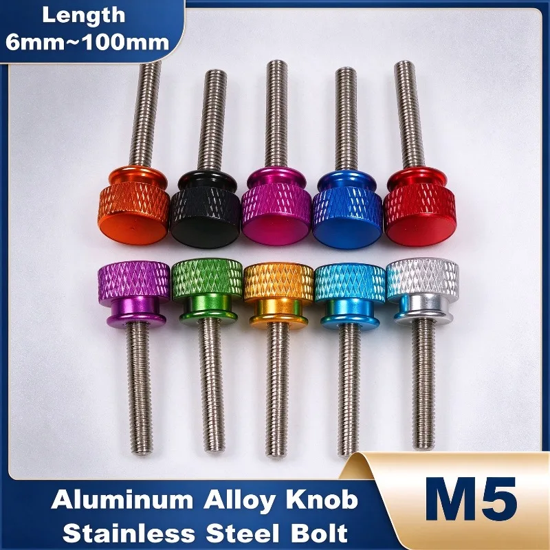 M5 Knurled Step Thumb Screw Aluminum Alloy Knob Stainless Steel Bolt Anodized Color Hand Tighten Screw for PC Case Mod L 6-100mm