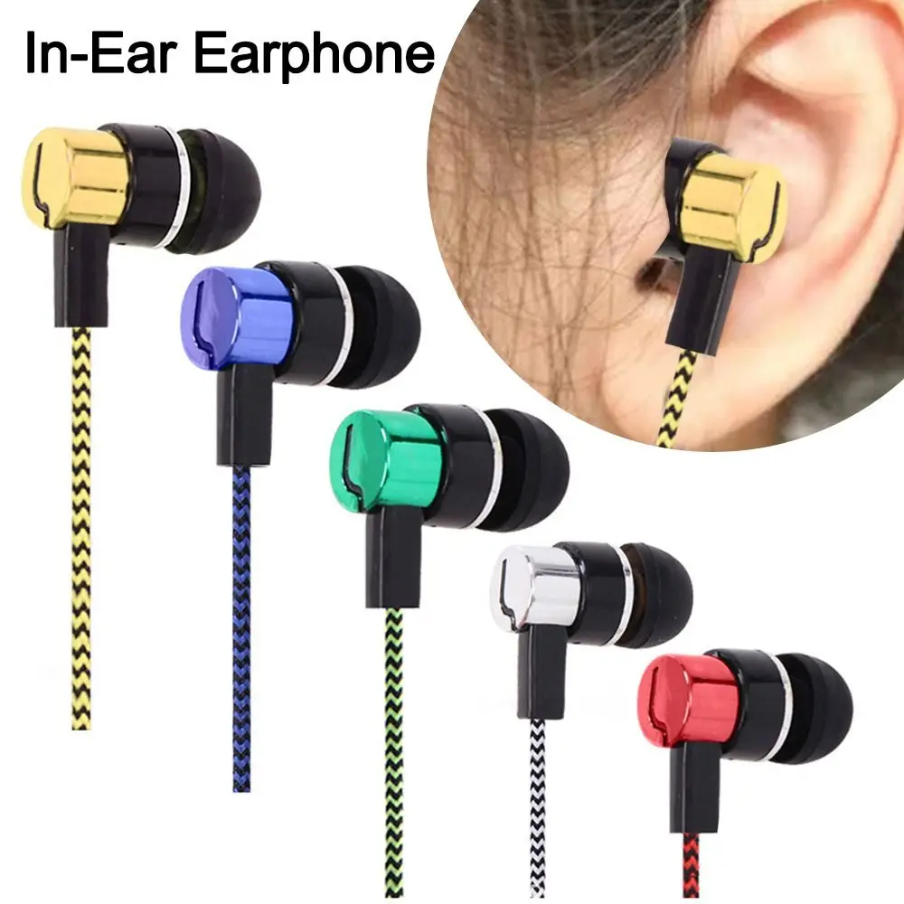Cable Headset Stereo In-Ear Earphone Earpiece Bass 3.5mm Earbuds Nylon Weave Universal Wired Headphone Mobile Phone Computer MP3