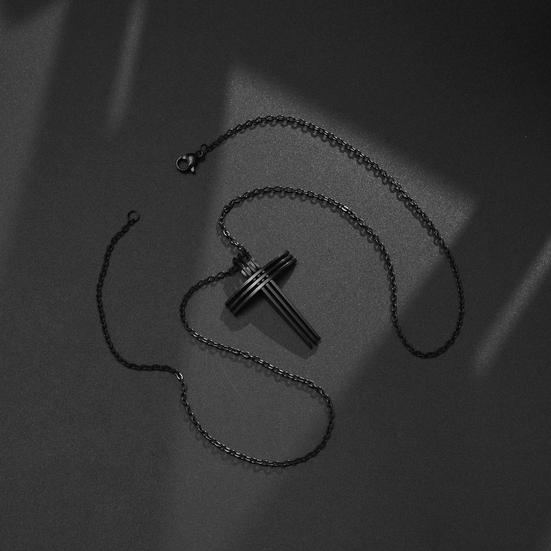 Black Hollow Cross Pendant Stainless Steel Necklace Religious Cross Simple Jewelry Gift for Men Women
