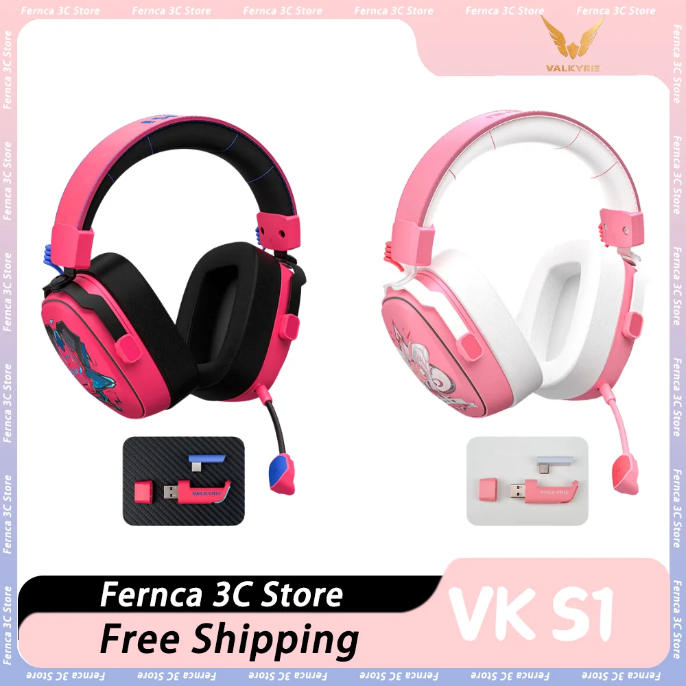 VALKYRIE VK S1 Headphones Tri Mode Wireless Headset AI Noise Cancellation 50mm Dynamic Drive Low Latency Gaming Earphone Custom