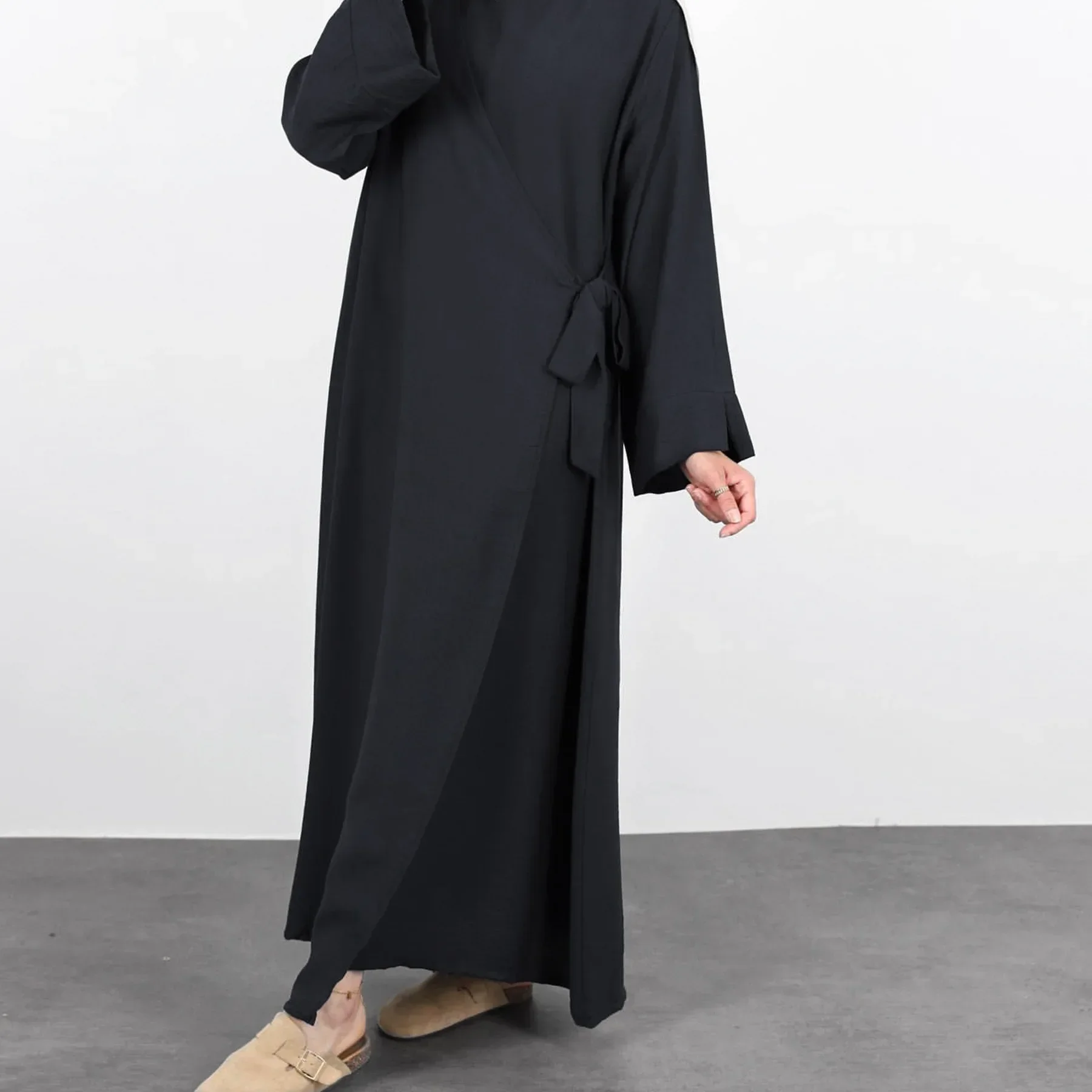 

Summer Crepe Abaya Muslim Wrap Dress Eid Mubarak Abayas for Women Dubai Modest African Dresses Turkey Islamic Kaftan Hijab Robe