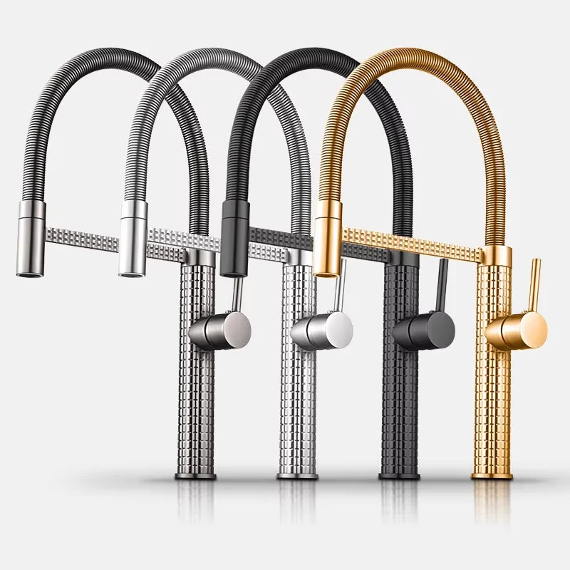 Luxury Kitchen Faucets Single Handle Pull Out Brass Faucet Kitchen Mixer Hot And Cold Water Swivel Degree Water Tap Accessories