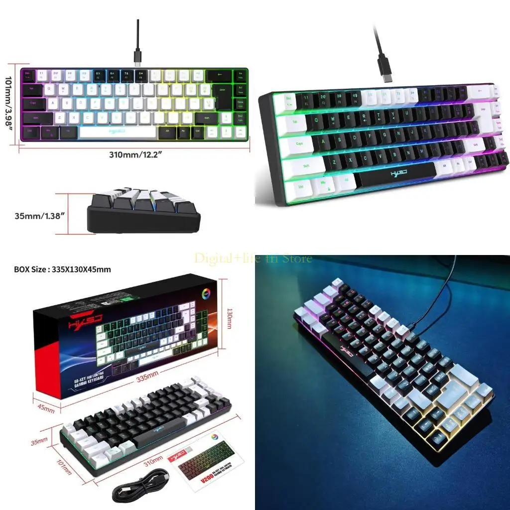 

E06D V200 68 Keys Mini keyboard USB TypeC Gaming Membrane Keyboard Ergonomic Design Membrane Keyboards