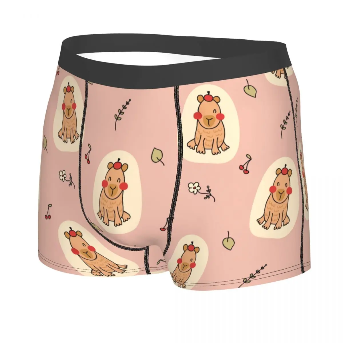 Custom Cheerful Capybara Pattern In Doodle Style Boxer Shorts For Men 3D Print Underwear Panties Briefs Soft Underpants