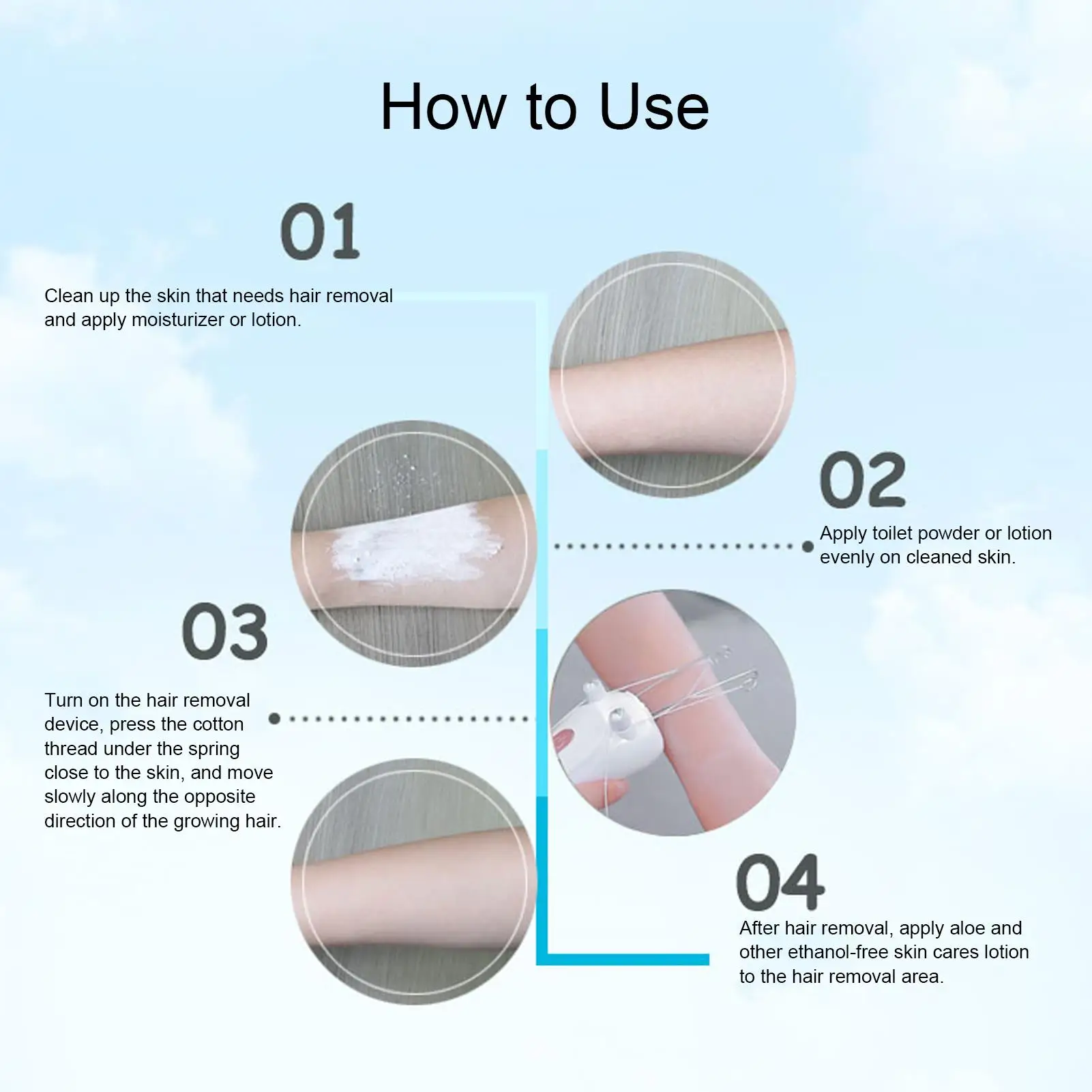 USB Face & Body Hair Removal Machine with Cotton Thread Epilator & Wax Strips