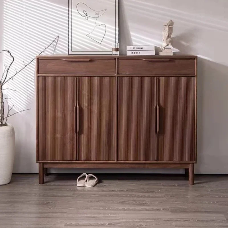 walnut all-solid wood shoe cabinet, large shoe cabinet at the door of the house, Nordic Japanese large-capacity shoe cabinet