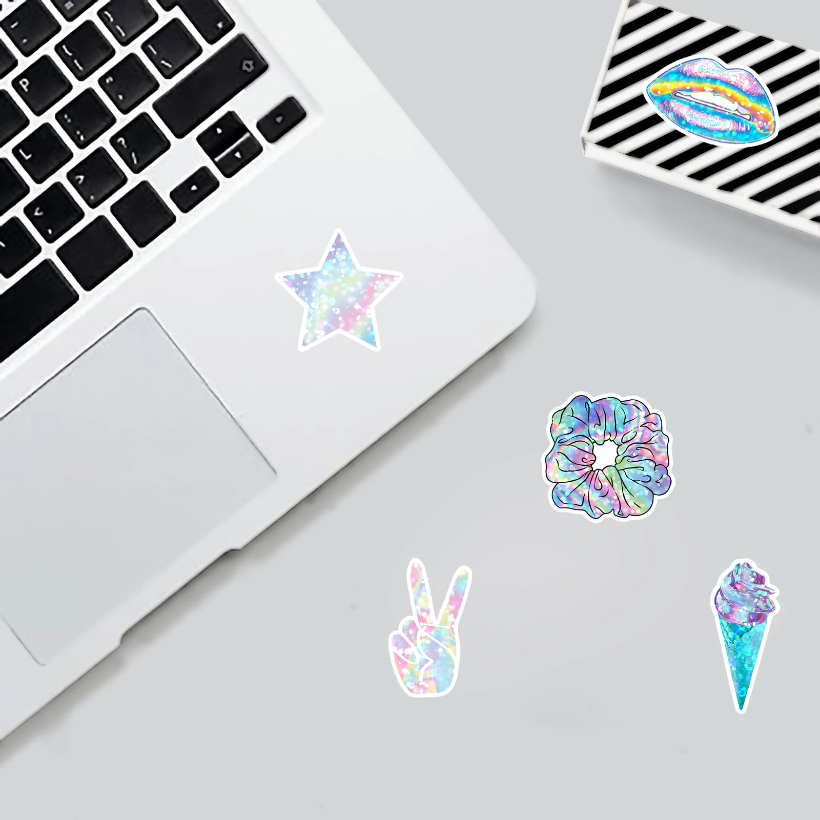 50Pcs Cute Laser Sticker Cartoon Cute Waterproof Sticker Skateboarding Retro Home Decal Sticker