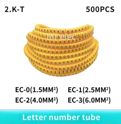 500pcs k-T EC-0 EC-1 EC-2 EC-3 1.5mm2   klmnopqrst  English Letter Flexible Print Sleeve Tube Label Network Wire Cable Marker