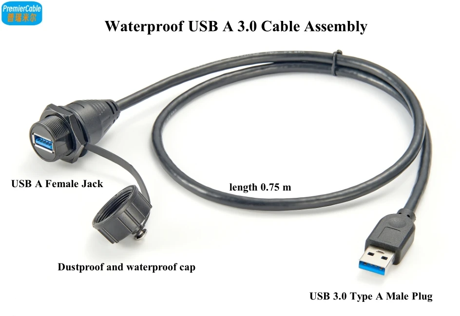 IP67 Wasserdichtes USB 3.0 A Einbaukabel 5Gbps Typ A Stecker auf Buchse Verlängerungskabel Datenübertragung für Drucker Scanner – Detail 2
