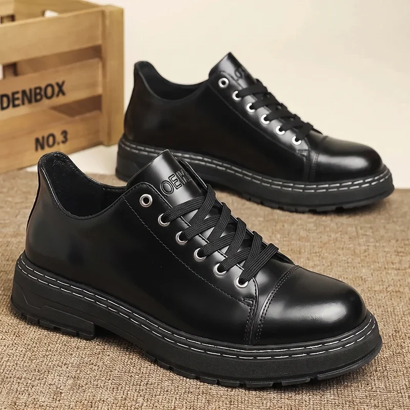Schwarze Herren-Lederschuhe mit Schnürung, dicke Sohle, Business-Casual, formelle Alltagsschuhe, Oxford-Schuhe für Männer – Detail 10