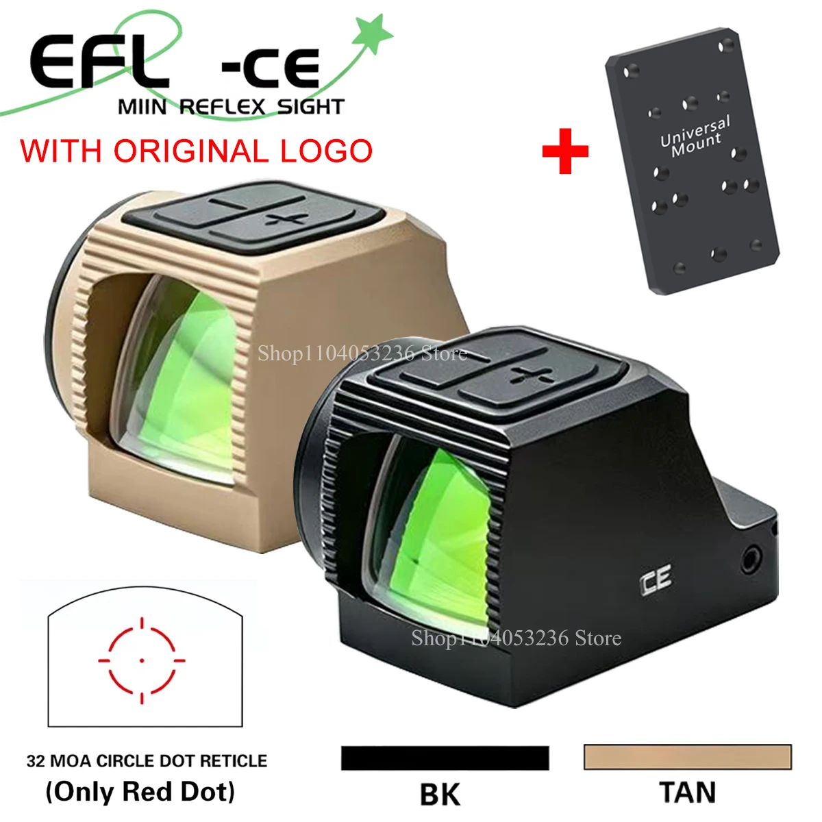 EOT**H EFL*-CE Mini Reflex Red Dot Sight Multi Reticle Shake Awake Closed Red Dot Optic Fits RMSC DDP Footprint Scope BK/TAN