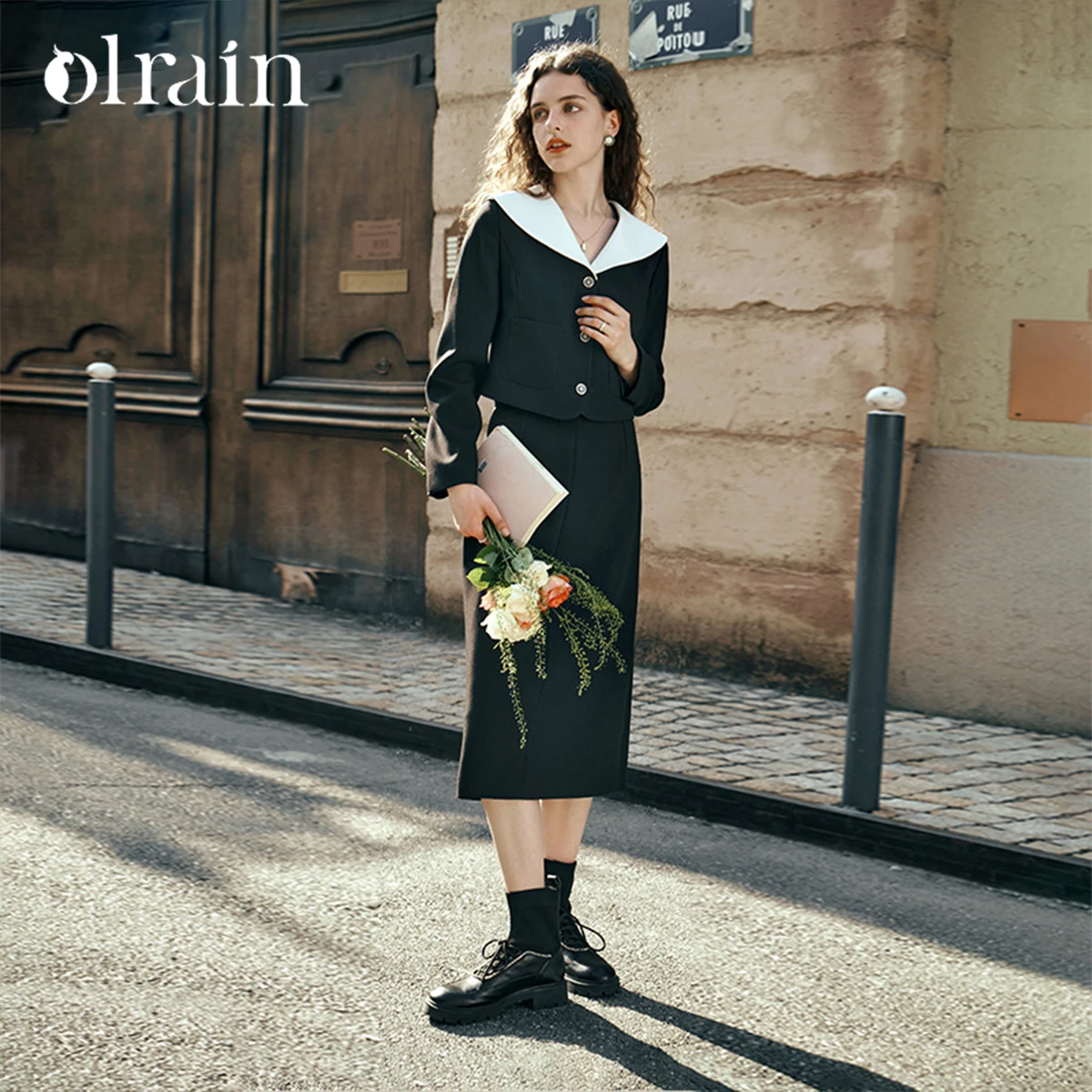 

OLrain Women's Short Jacket Autumn New Commuter Temperament Sailor Collar Coats Elegant Office Lady Female Tops O57QW85559