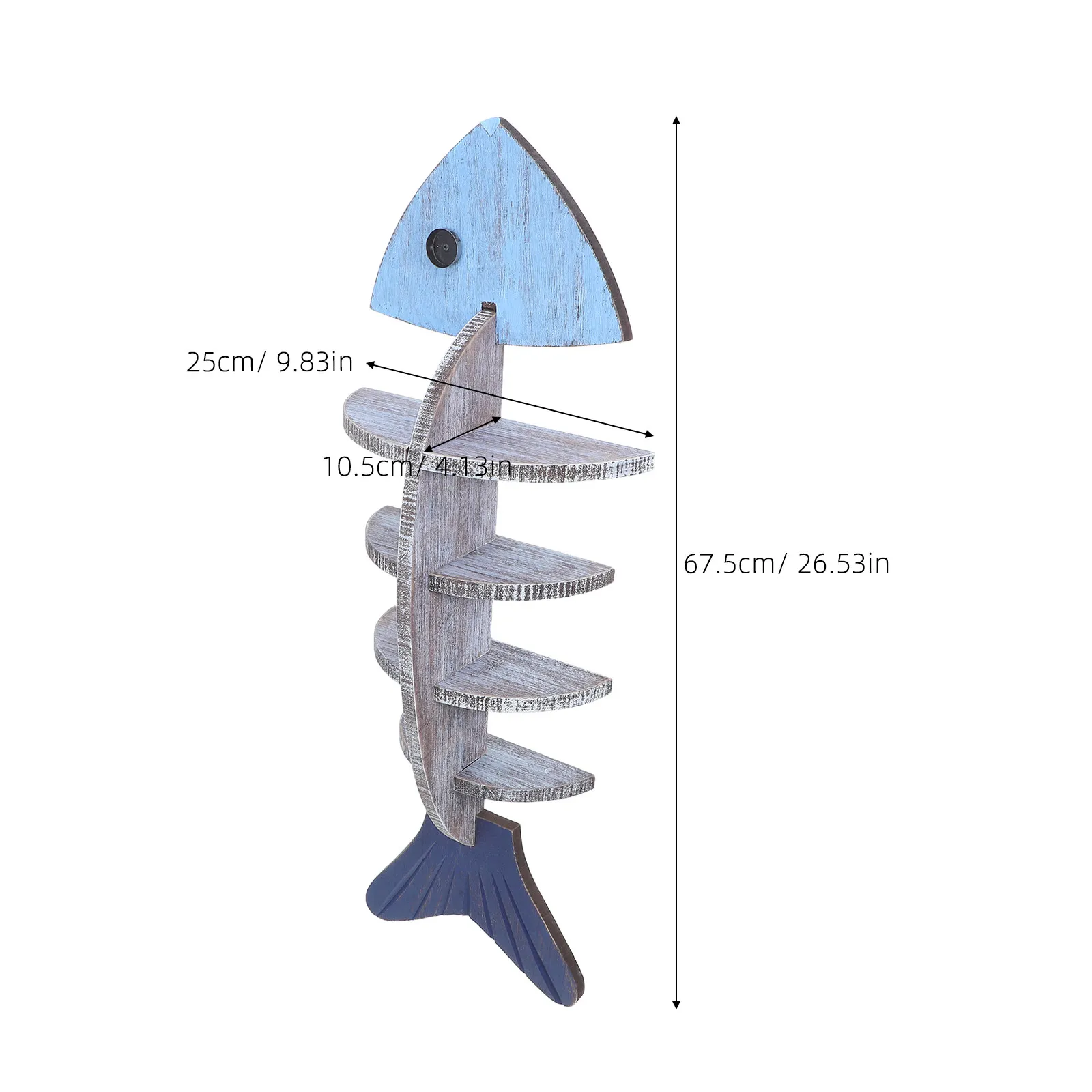 Fish-Shaped Wall Shelf Wooden Coastal Floating Nautical Wall Mounted Display Rack Vertical Fishbone Organizer Shelf for Entryway