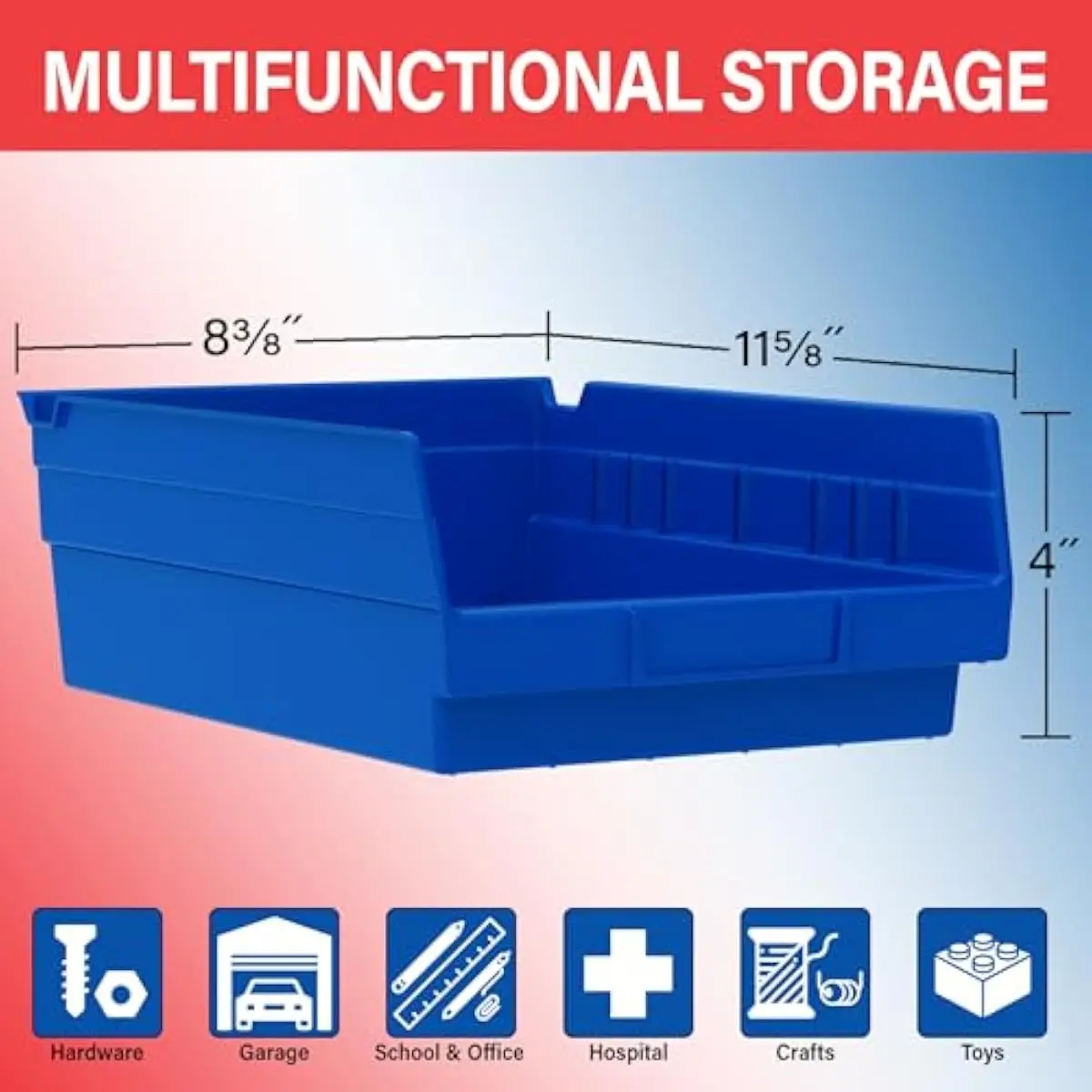 Heavy Duty Plastic Shelf Bins 11.63 x 8.38 x 4 Inches Waterproof Industrial Storage Containers for Garage Cabinet Under Sink Ver