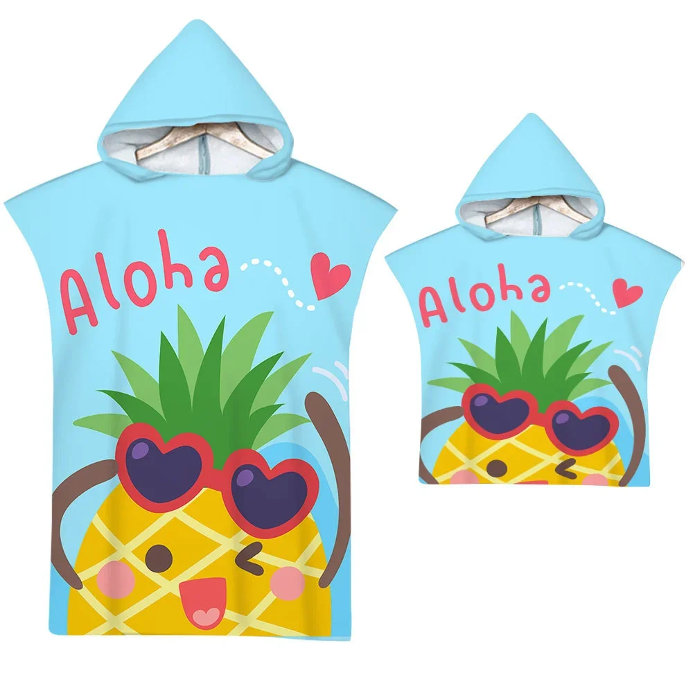 

Pineapple Microfiber Beach Towel Quick Dry Hooded Cloak Wetsuit Adult Kid Bath Towels Parent-Child Poncho Bathrobe for Swim Surf