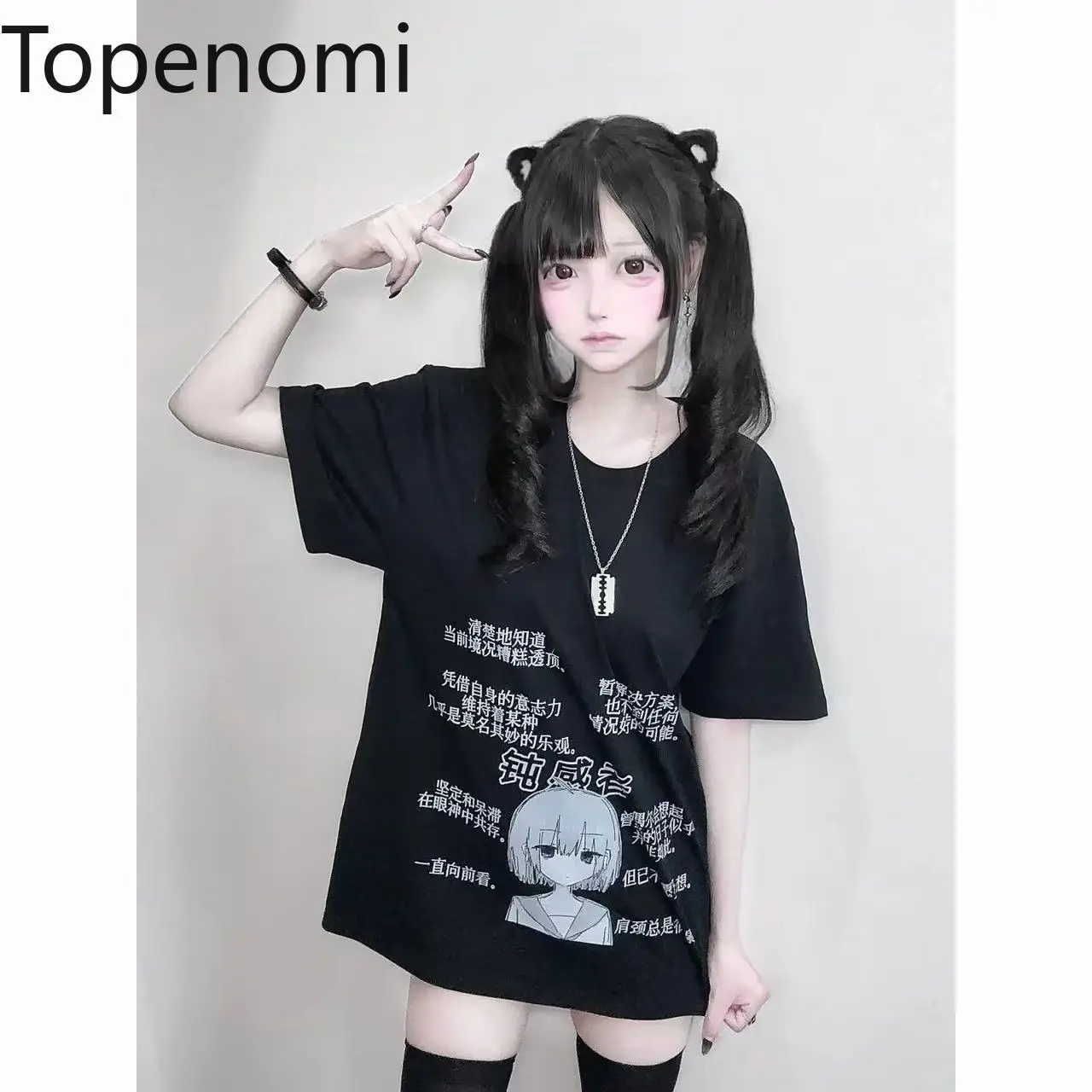 

Футболки Topenomi с японским аниме-принтом, женские винтажные свободные топы с круглым вырезом, новинка 2026 года, милые футболки в стиле Y2K, Ins