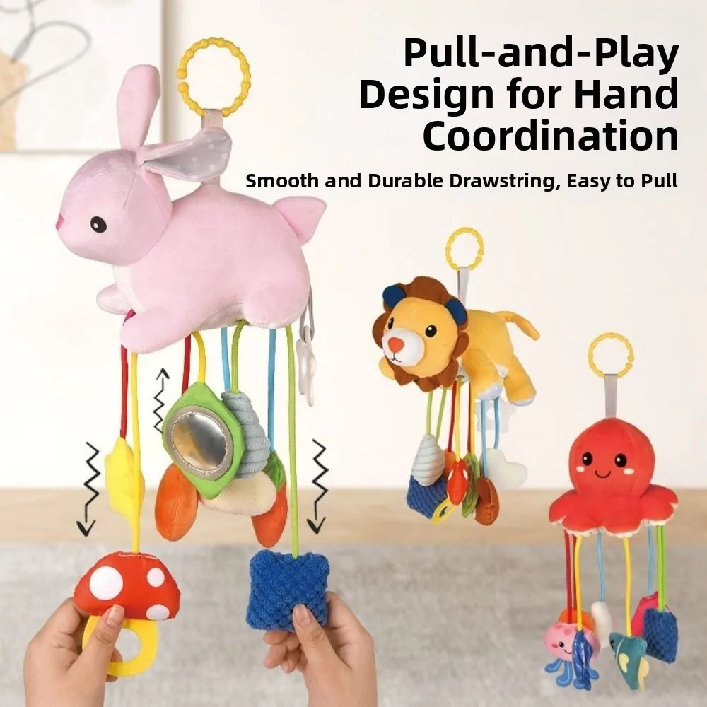 Simpatico design animale Passeggino sensoriale Ornamenti appesi Impugnatura a mano Pull String Baby Pull String Toys Morbido massaggiagengive Specchio distorsionante