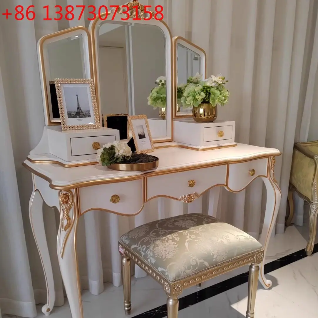 

French court dresser European villa master bedroom premium makeup table solid wood dressing table dressing mirror makeup chair