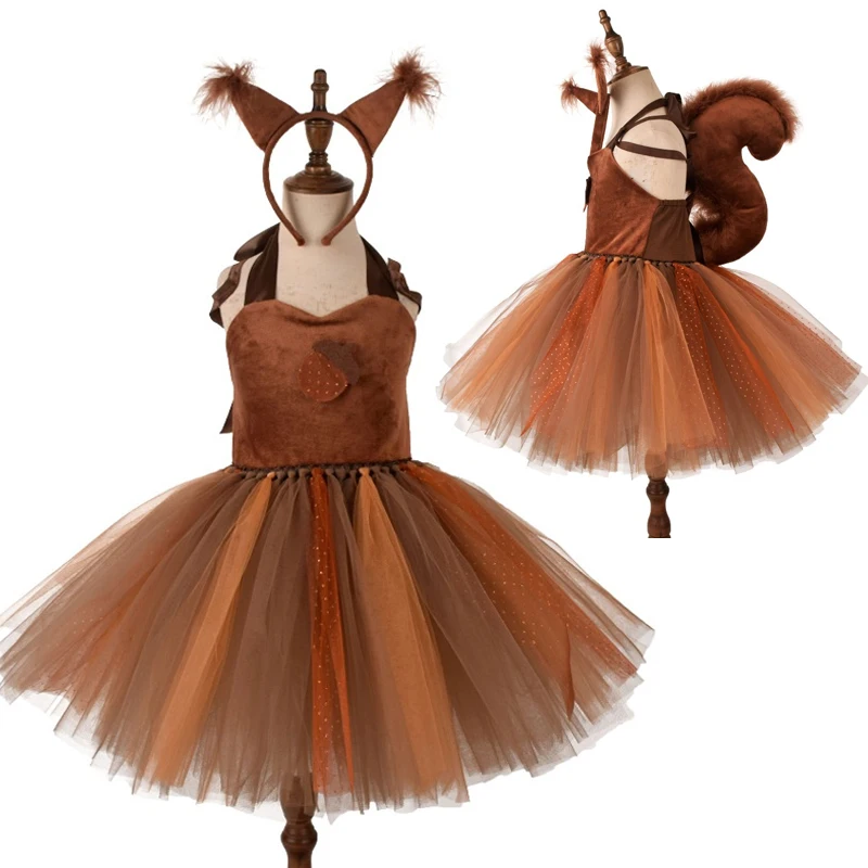 

Squirrel Tutu Dress with Tail Cartoon Animal Squirrel Cosplay Party Tutu Dresses for Christmas Stage Performance Costumes