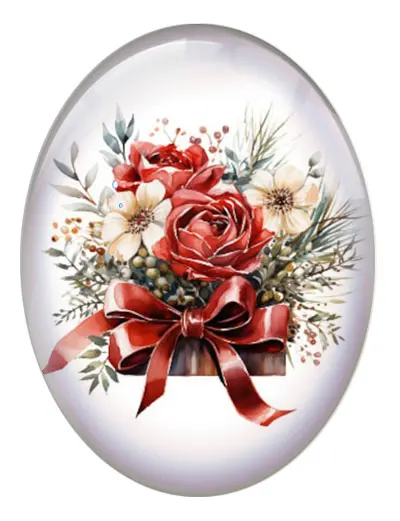 10 pz/lotto natale X-mas Winter Flower ovale Photo Glass Cabochon Charms Flatback Demo Flat Back Cameo per la creazione di gioielli fai da te