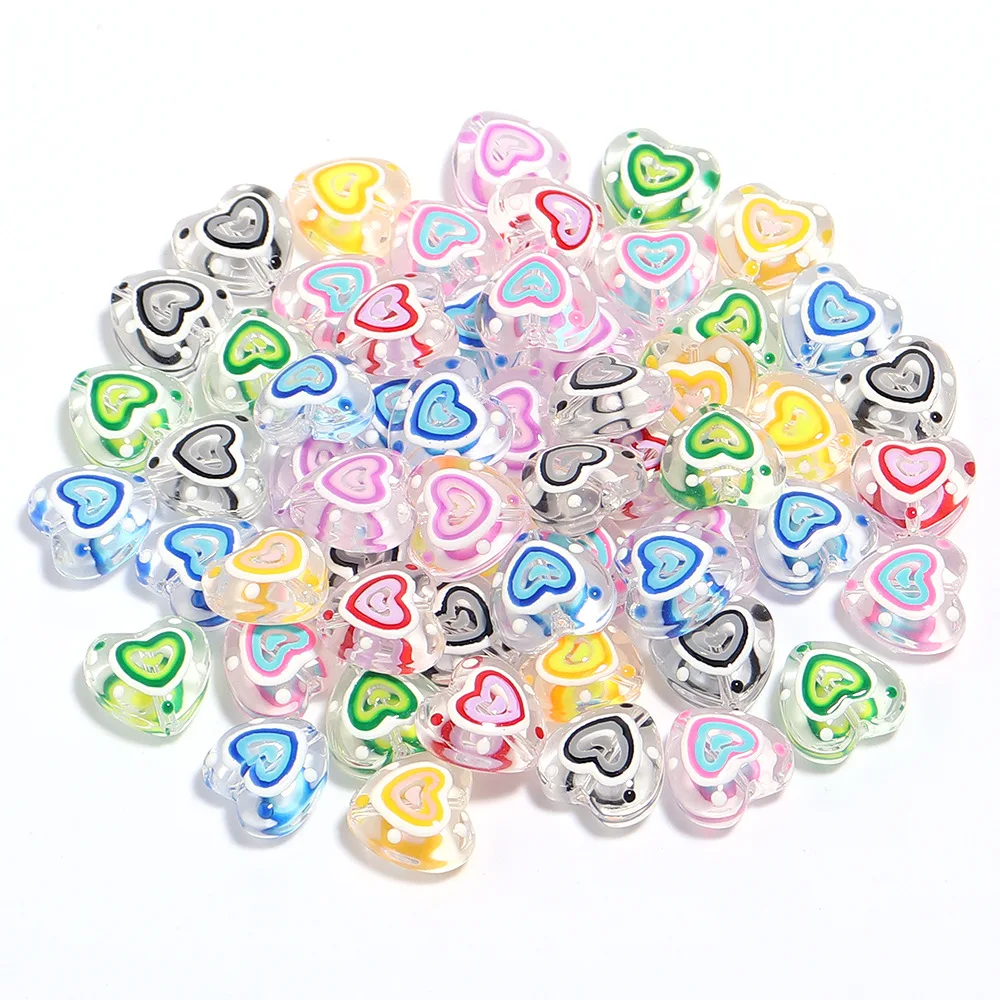 New Arrival 30pcs 12mm Oil drop Hand Painting Acrylic Love Heart Beads Ornament Accessories Material Necklace Earring Bracelets