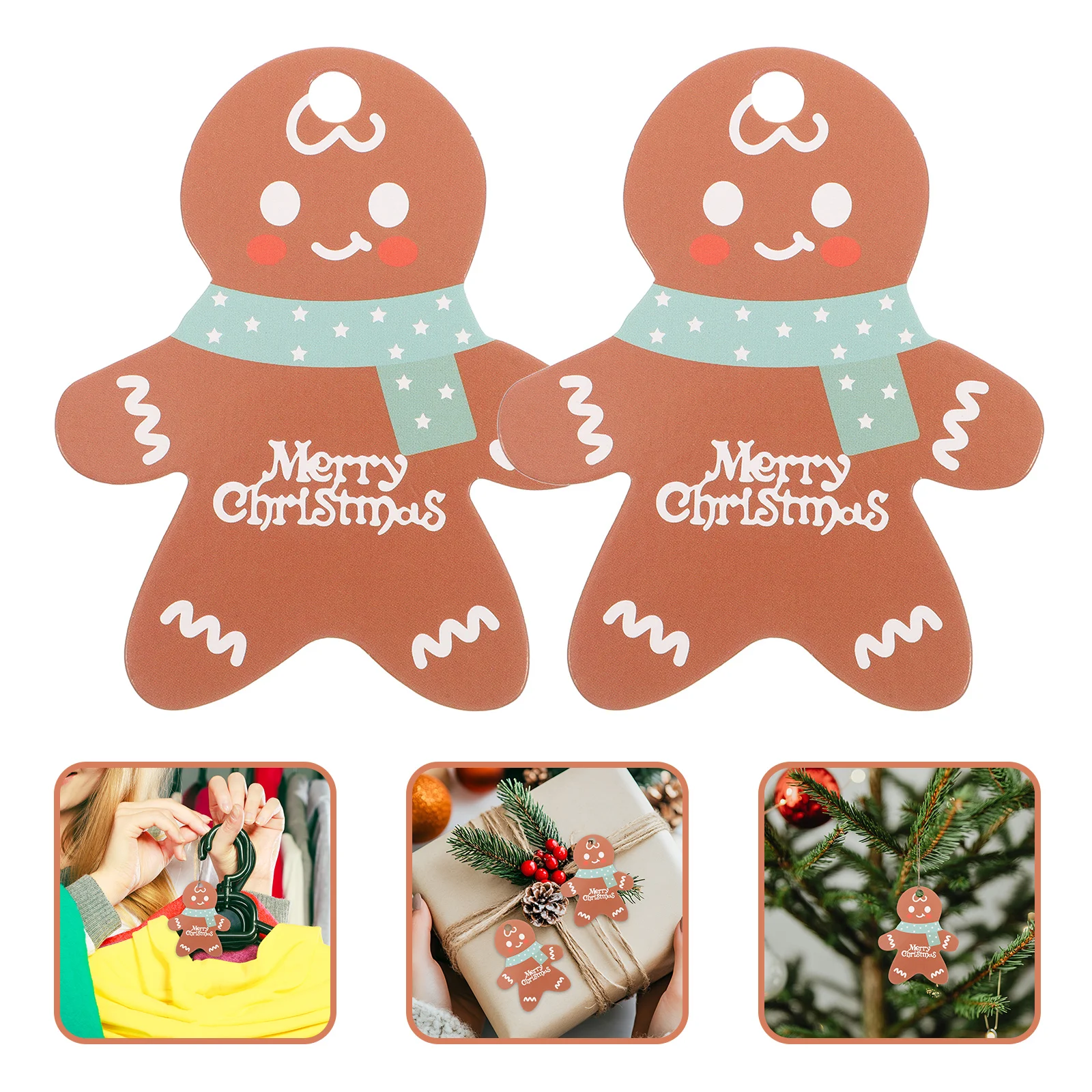 

UTHCLO Christmas Tree Tags 50pcs Gingerbread Man Xmas Hanging Name Cards Wood Paper Holiday Decor